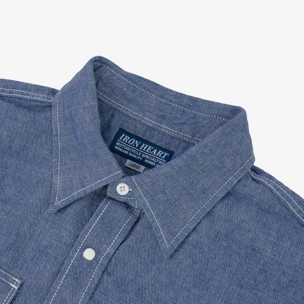 10oz Selvedge Chambray Single Yoke Western Shirt - Blue 7 10oz Selvedge Chambray Single Yoke Western Shirt - Blue - Image 5