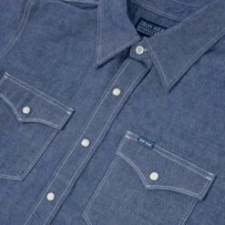 10oz Selvedge Chambray Single Yoke Western Shirt - Blue 20 10oz Selvedge Chambray Single Yoke Western Shirt - Blue -Denim Clothing-Iron Heart International ihsh 13 blu 6
