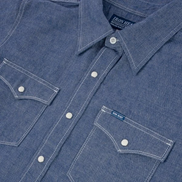 10oz Selvedge Chambray Single Yoke Western Shirt - Blue 9 10oz Selvedge Chambray Single Yoke Western Shirt - Blue - Image 7