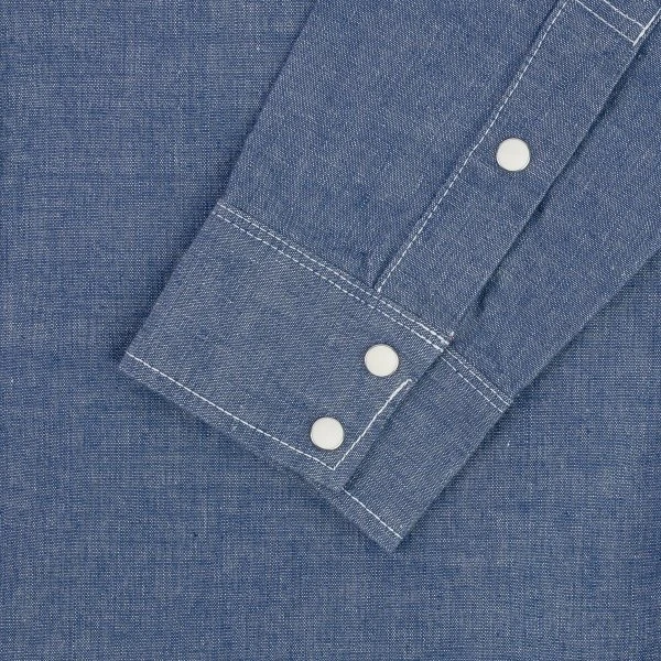 10oz Selvedge Chambray Single Yoke Western Shirt - Blue 12 10oz Selvedge Chambray Single Yoke Western Shirt - Blue - Image 10