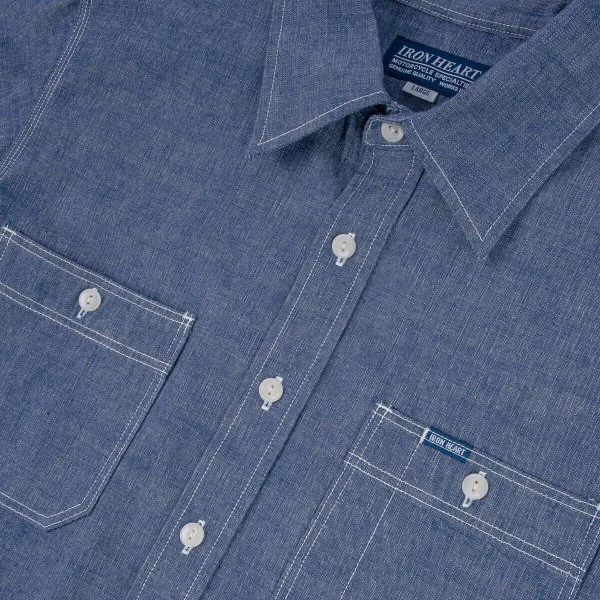 10oz Selvedge Chambray Work Shirt - Blue 10 10oz Selvedge Chambray Work Shirt - Blue - Image 8