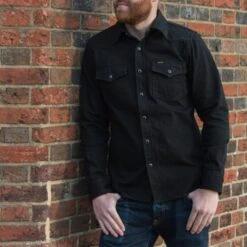 12oz Selvedge Denim Western Shirt "The Johnny Cash III" - Black -Denim Clothing-Iron Heart International ihsh 218 blk 2