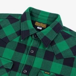 Ultra Heavy Flannel Buffalo Check Western Shirt - Green/Black -Denim Clothing-Iron Heart International ihsh 232 grn 4