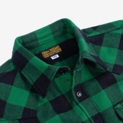 Ultra Heavy Flannel Buffalo Check Western Shirt - Green/Black -Denim Clothing-Iron Heart International ihsh 232 grn 7