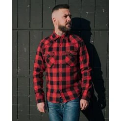 Ultra Heavy Flannel Buffalo Check Western Shirt - Red/Black -Denim Clothing-Iron Heart International ihsh 232 red 2
