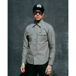 13oz Military Serge Western Shirt - Grey -Denim Clothing-Iron Heart International ihsh 235 gry 2