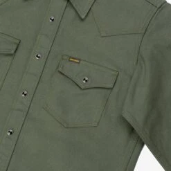 13oz Military Serge Western Shirt - Olive Drab Green -Denim Clothing-Iron Heart International ihsh 235 olv 4