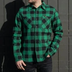 Ultra Heavy Flannel Buffalo Check Work Shirt - Green/Black -Denim Clothing-Iron Heart International ihsh 244 grn 2