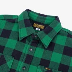Ultra Heavy Flannel Buffalo Check Work Shirt - Green/Black -Denim Clothing-Iron Heart International ihsh 244 grn 4