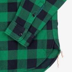 Ultra Heavy Flannel Buffalo Check Work Shirt - Green/Black -Denim Clothing-Iron Heart International ihsh 244 grn 5