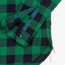 Ultra Heavy Flannel Buffalo Check Work Shirt - Green/Black -Denim Clothing-Iron Heart International ihsh 244 grn 6