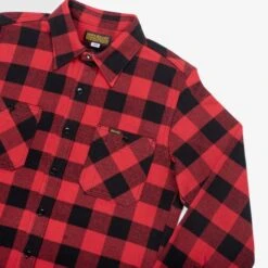Ultra Heavy Flannel Buffalo Check Work Shirt - Red/Black -Denim Clothing-Iron Heart International ihsh 244 red 3