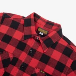 Ultra Heavy Flannel Buffalo Check Work Shirt - Red/Black -Denim Clothing-Iron Heart International ihsh 244 red 4