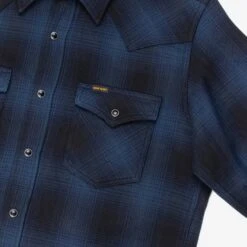Ultra Heavy Flannel Ombré Check Western Shirt - Navy/Black -Denim Clothing-Iron Heart International ihsh 264 nav 4