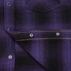 Ultra Heavy Flannel Ombré Check Western Shirt - Purple/Black -Denim Clothing-Iron Heart International ihsh 264 pur 12