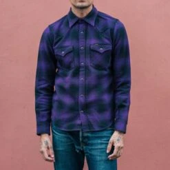 Ultra Heavy Flannel Ombré Check Western Shirt - Purple/Black -Denim Clothing-Iron Heart International ihsh 264 pur 2