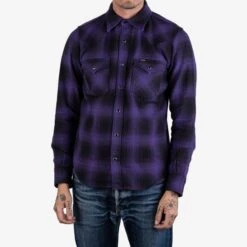 Ultra Heavy Flannel Ombré Check Western Shirt - Purple/Black