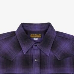 Ultra Heavy Flannel Ombré Check Western Shirt - Purple/Black -Denim Clothing-Iron Heart International ihsh 264 pur 5