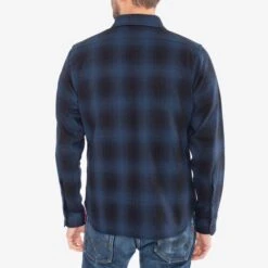 Ultra Heavy Flannel Ombré Check Work Shirt - Navy/Black -Denim Clothing-Iron Heart International ihsh 265 nav 1