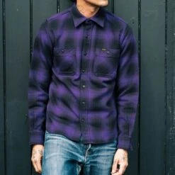 Ultra Heavy Flannel Ombré Check Work Shirt - Purple/Black -Denim Clothing-Iron Heart International ihsh 265 pur 2