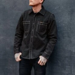 12oz Wabash Work Shirt - Black -Denim Clothing-Iron Heart International ihsh 266 blk 3