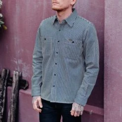 12oz Hickory Stripe Work Shirt - Indigo 17 12oz Hickory Stripe Work Shirt - Indigo -Denim Clothing-Iron Heart International ihsh 274 ind 3