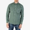 10oz Mock Twist Selvedge Chambray Western Shirt - Green 1 10oz Mock Twist Selvedge Chambray Western Shirt - Green -Denim Clothing-Iron Heart International ihsh 289 grn