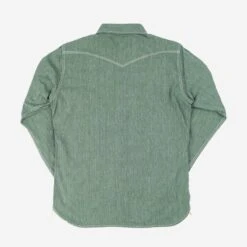 10oz Mock Twist Selvedge Chambray Western Shirt - Green -Denim Clothing-Iron Heart International ihsh 289 grn 2
