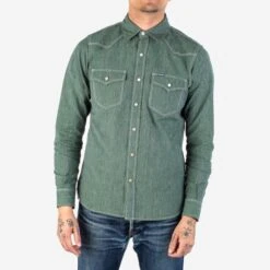 10oz Mock Twist Selvedge Chambray Western Shirt - Green