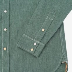 10oz Mock Twist Selvedge Chambray Western Shirt - Green -Denim Clothing-Iron Heart International ihsh 289 grn 4