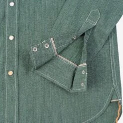 10oz Mock Twist Selvedge Chambray Western Shirt - Green -Denim Clothing-Iron Heart International ihsh 289 grn 5