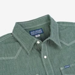 10oz Mock Twist Selvedge Chambray Western Shirt - Green -Denim Clothing-Iron Heart International ihsh 289 grn 6