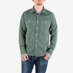 10oz Mock Twist Selvedge Chambray Work Shirt - Green 'The Salt And Jalapeño'