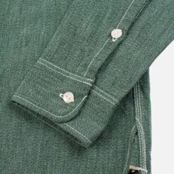 10oz Mock Twist Selvedge Chambray Work Shirt - Green 'The Salt And Jalapeño' -Denim Clothing-Iron Heart International ihsh 290 grn 7