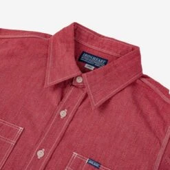 10oz Mock Twist Selvedge Chambray Work Shirt - Red -Denim Clothing-Iron Heart International ihsh 290 red 4