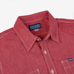 10oz Mock Twist Selvedge Chambray Work Shirt - Red -Denim Clothing-Iron Heart International ihsh 290 red 7