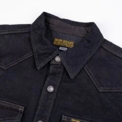 18oz Vintage Selvedge Denim CPO Shirt - Indigo Overdyed Black -Denim Clothing-Iron Heart International ihsh 293 od 4