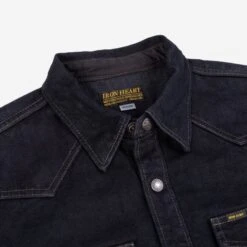 18oz Vintage Selvedge Denim CPO Shirt - Indigo Overdyed Black -Denim Clothing-Iron Heart International ihsh 293 od 7