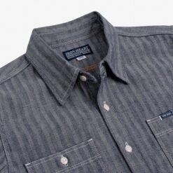 12oz Herringbone Work Shirt - Indigo -Denim Clothing-Iron Heart International ihsh 308 ind 4