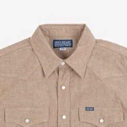 10oz Selvedge Chambray Western Shirt - Khaki -Denim Clothing-Iron Heart International ihsh 315 kha 3