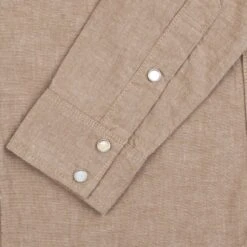 10oz Selvedge Chambray Western Shirt - Khaki -Denim Clothing-Iron Heart International ihsh 315 kha 8