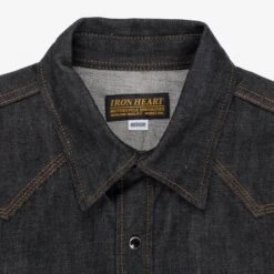 12oz Selvedge Denim Western Shirt - Black -Denim Clothing-Iron Heart International ihsh 33 blk 3