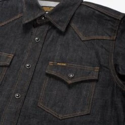 12oz Selvedge Denim Western Shirt - Black -Denim Clothing-Iron Heart International ihsh 33 blk 4