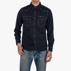 12oz Selvedge Denim Western Shirt - Indigo Overdyed Black