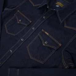 12oz Selvedge Denim Western Shirt - Indigo Overdyed Black -Denim Clothing-Iron Heart International ihsh 33 od 8
