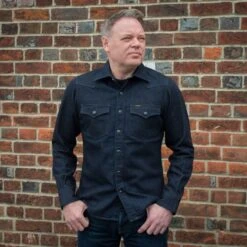 12oz Selvedge Denim Western Shirt With Tonal Stitching - Indigo 21 12oz Selvedge Denim Western Shirt With Tonal Stitching - Indigo -Denim Clothing-Iron Heart International ihsh 33 t 2