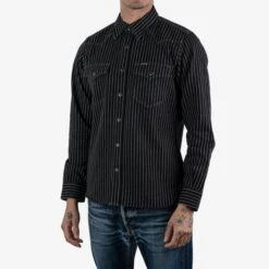 12oz Wabash Western Shirt - Black -Denim Clothing-Iron Heart International ihsh 62 blk 2