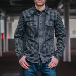 12oz Wabash Western Shirt - Black -Denim Clothing-Iron Heart International ihsh 62 blk 3