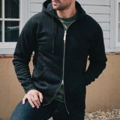 14oz Ultra Heavyweight Loopwheel Cotton Zip Up Hoodie - Black -Denim Clothing-Iron Heart International ihsw 10 blk 2