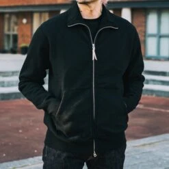 14oz Ultra Heavyweight Loopwheel Cotton Zip Up Sweater - Black -Denim Clothing-Iron Heart International ihsw 11 blk 2